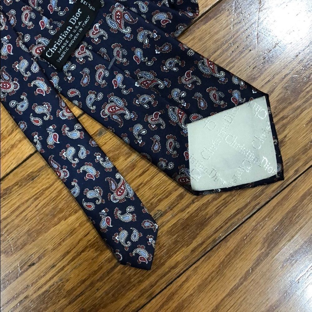 Christian Dior Navy Blue Silk Paisley Tie - Picture 5 of 6